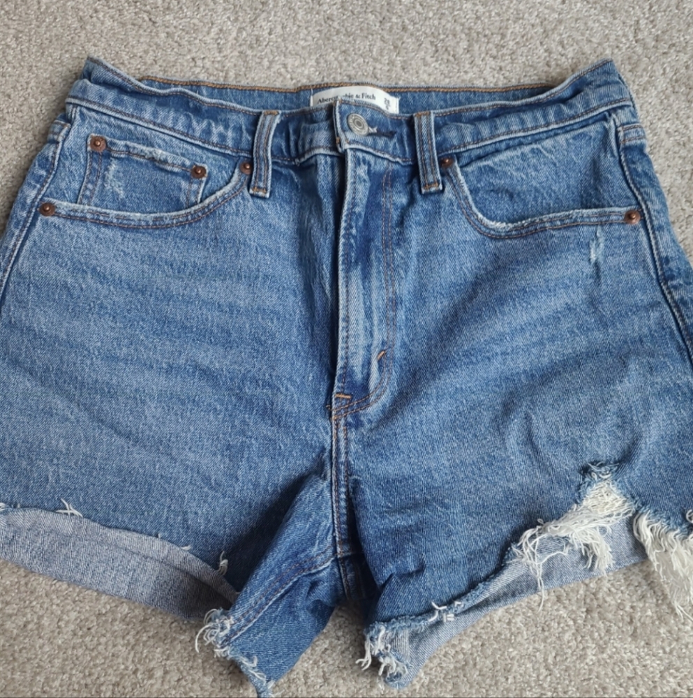 Abercrombie & Fitch Blue Jean Shorts High-Waisted Distressed
